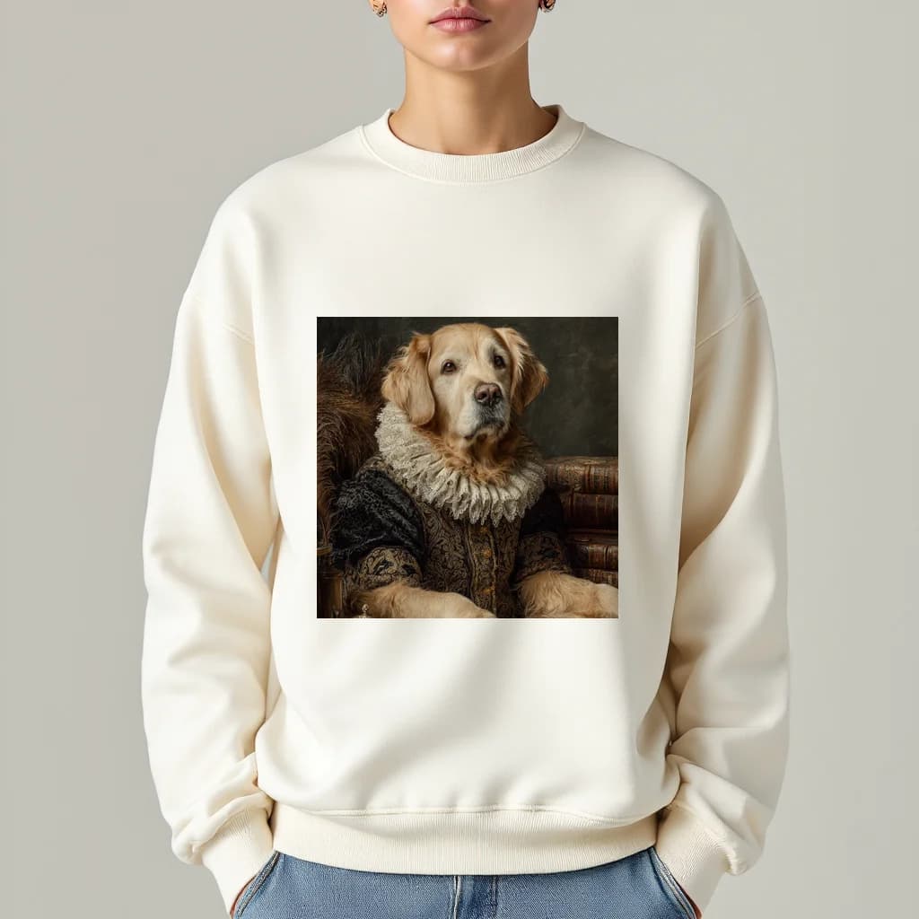 Renaissance golden retriever portrait on a sweatshirt