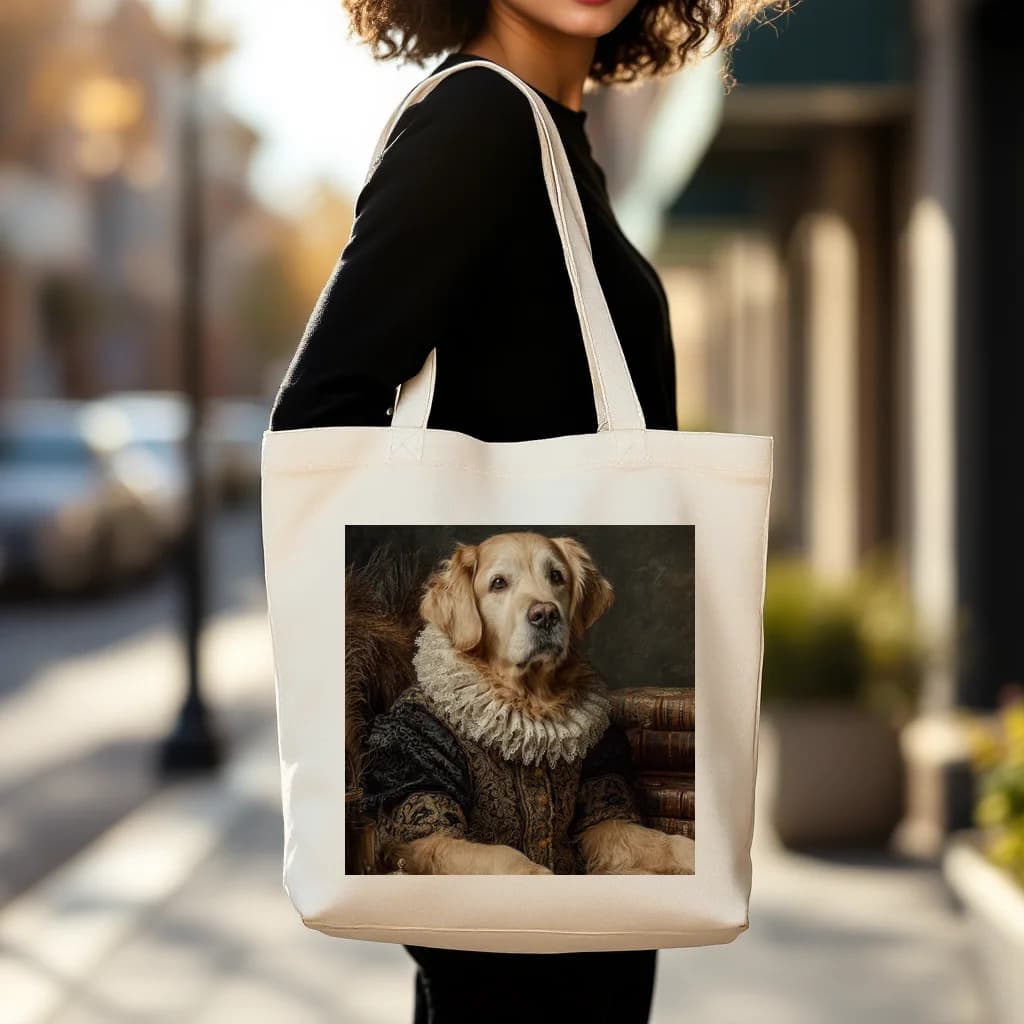 Renaissance golden retriever portrait on a tote bag